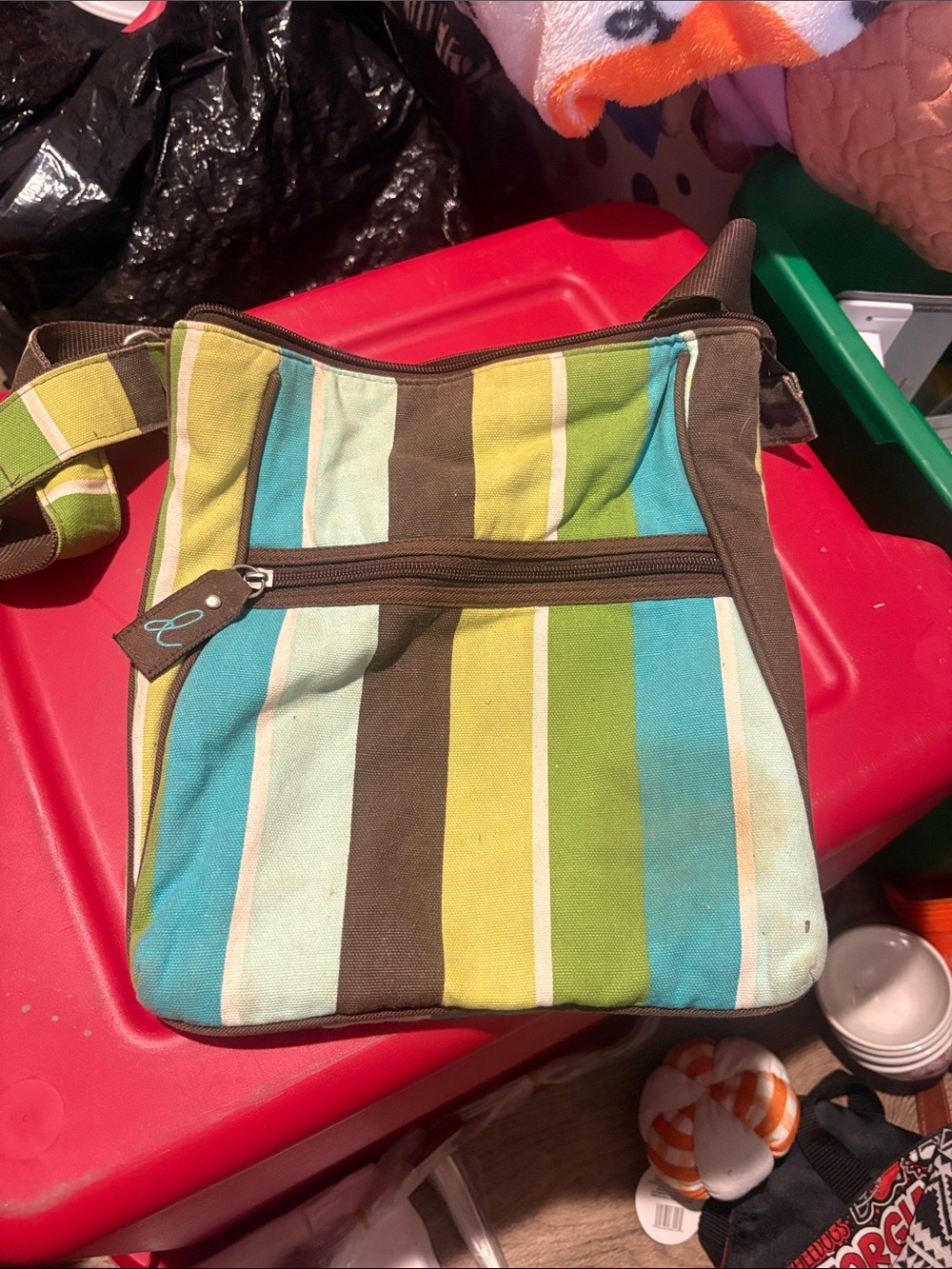 Striped Crossbody Shoulder Bag in Blue, Green & Brown